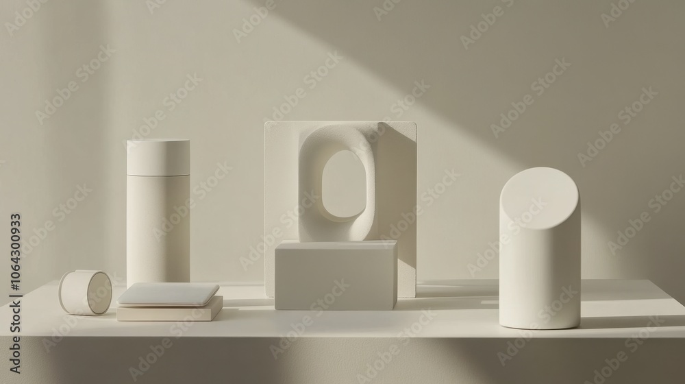 Minimalist Display of White Geometric Forms Minimalist Display of White Geometric Forms