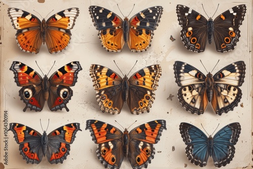 19th Century Entomology Illustrations of Butterflies and Moths in Vintage Color Schemes photo