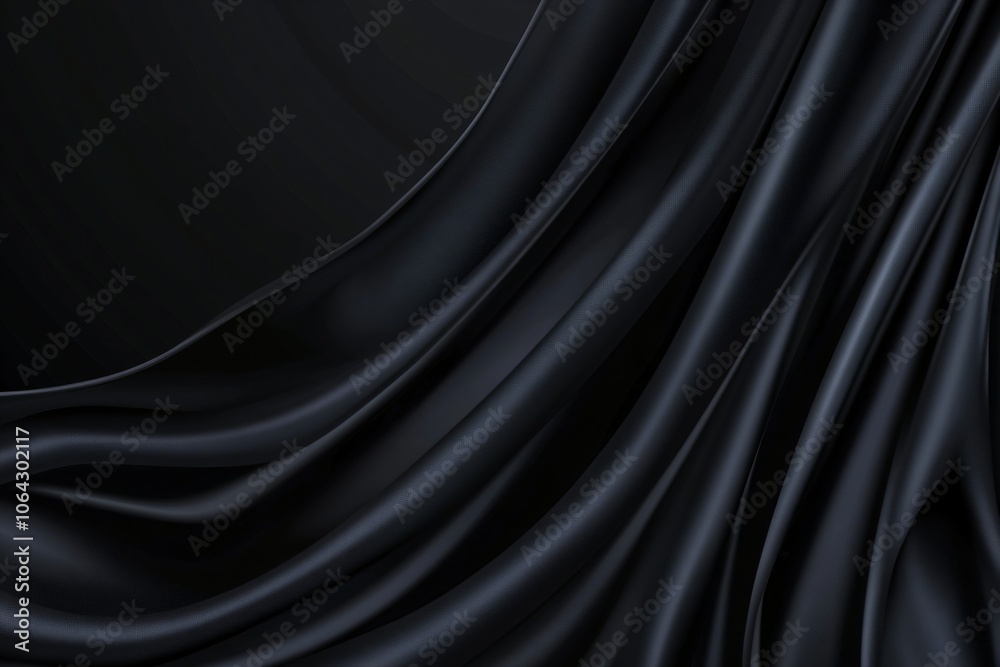 Smooth wavy black silk or satin fabric. Luxury concept. Dark elegant material texture. Background with space for design, text, product. Flat lay, top view Smooth wavy black silk or satin fabric. Luxury concept. Dark elegant material texture. Background with space for design, text, product. Flat lay, top view
