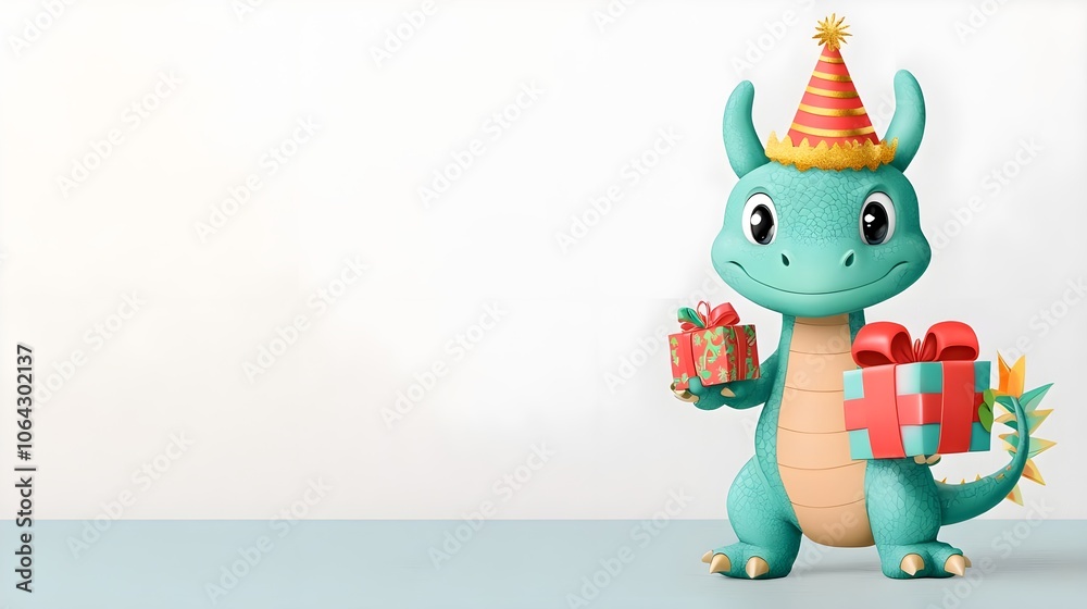 Fototapeta premium Cute Dragon Birthday Party