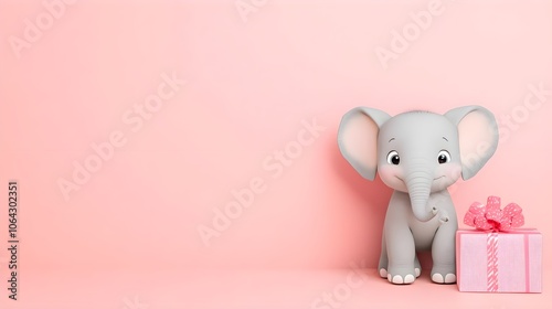 Cute Elephant Gift Pink Background