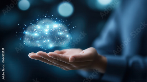 Wallpaper Mural Transform your business with cloud solutions, enhancing efficiency and scalability. This illustrates concept of cloud technology, showcasing hand holding glowing cloud symbol Torontodigital.ca