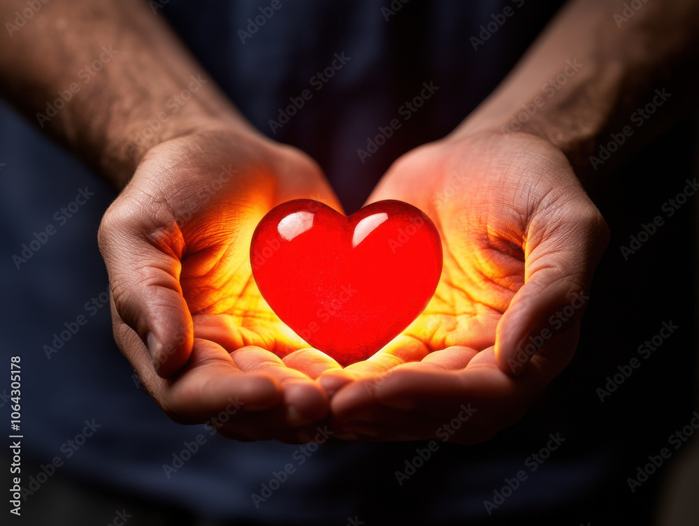 person holds glowing red heart symbolizing love and hope person holds glowing red heart symbolizing love and hope