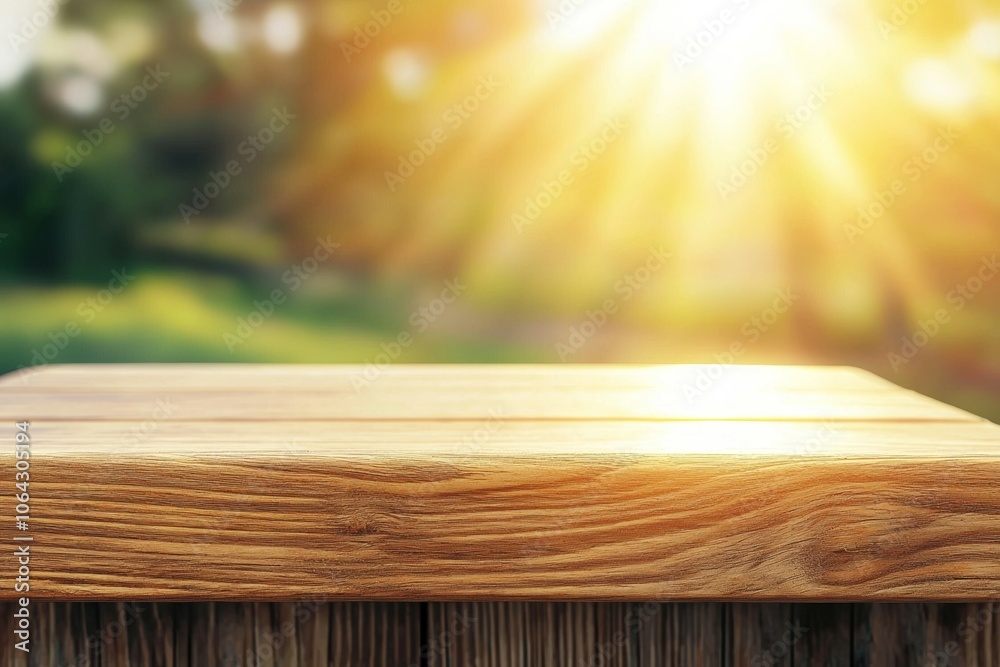 A wooden table with a sun shining on it A wooden table with a sun shining on it