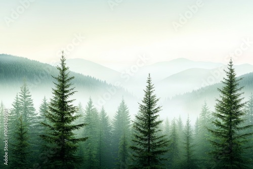 A forest with a misty, foggy atmosphere