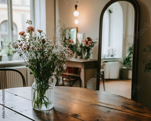 Flowers in a Vase on a Wooden Table