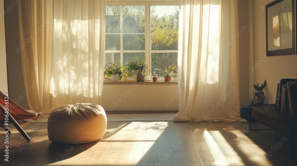 Fototapeta premium Sunlit Living Room with Cozy Atmosphere