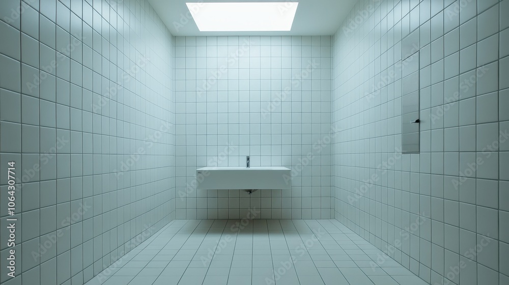 Clean Modern Bathroom with White Tile Walls Clean Modern Bathroom with White Tile Walls