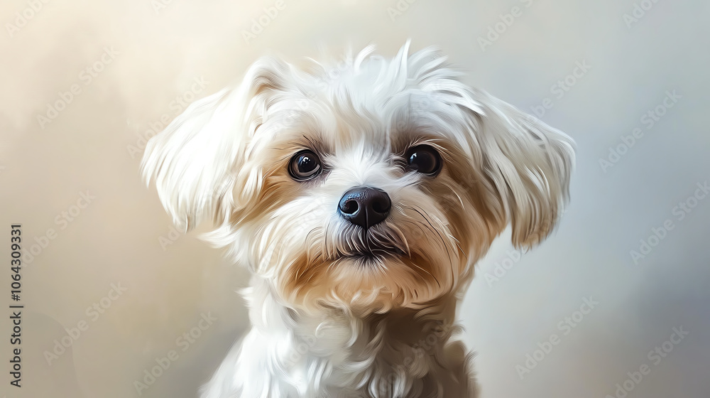 A cute, fluffy dog with expressive eyes, sitting calmly against a soft background. A cute, fluffy dog with expressive eyes, sitting calmly against a soft background.