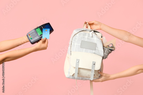 Female hands with backpack,...