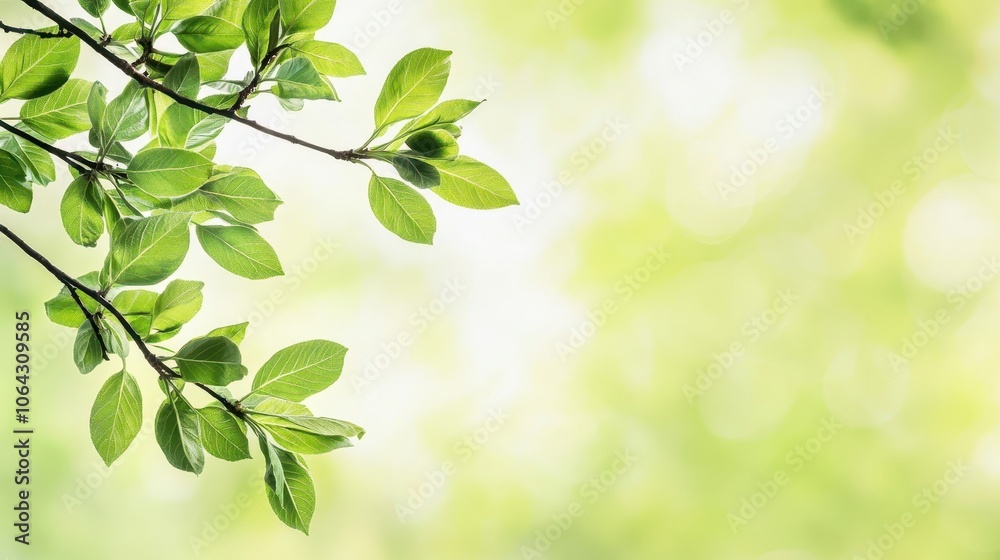 Closeup of a budding tree branch, delicate spring growth, soft green hues, outdoor awakening Closeup of a budding tree branch, delicate spring growth, soft green hues, outdoor awakening
