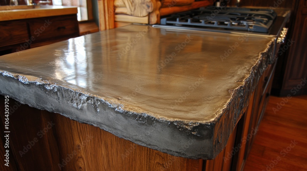 Modern Metallic Kitchen Countertop with Unique Edge Modern Metallic Kitchen Countertop with Unique Edge