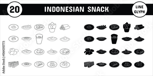 Indonesian Snack Line Glyph Vector Illustration Icon Sticker Set Design Materials