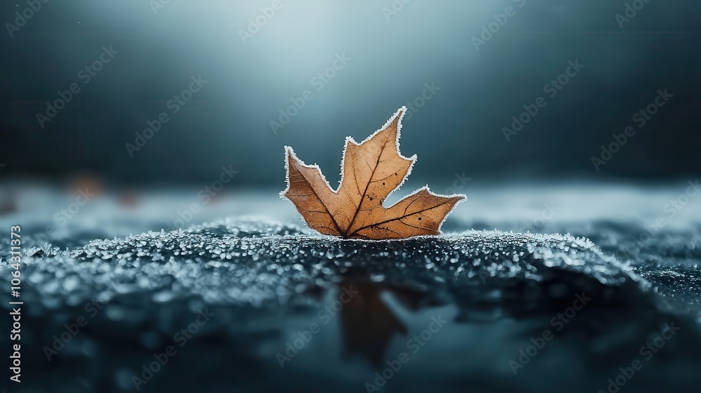 Macro of frost on autumn leaves, delicate icy edges, crisp outdoor beauty, natural textures Macro of frost on autumn leaves, delicate icy edges, crisp outdoor beauty, natural textures