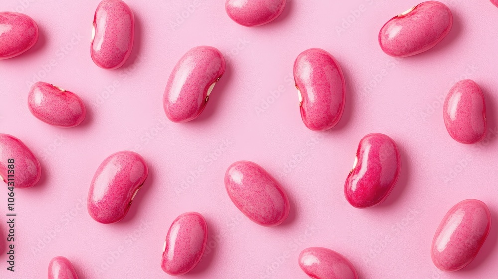 Vibrant Pink Candy Beans on a Soft Pink Background Vibrant Pink Candy Beans on a Soft Pink Background