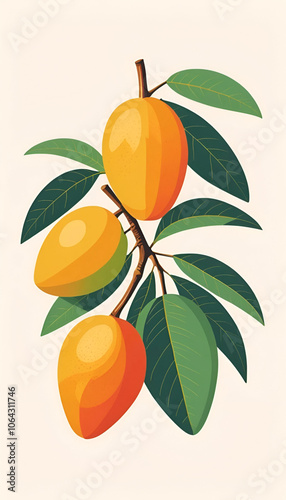illustration of an mango and leaves isolated on abstract background 