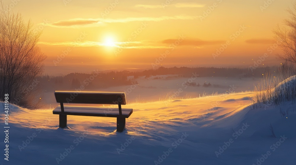 Serene Winter Sunset Over Snowy Landscape Serene Winter Sunset Over Snowy Landscape