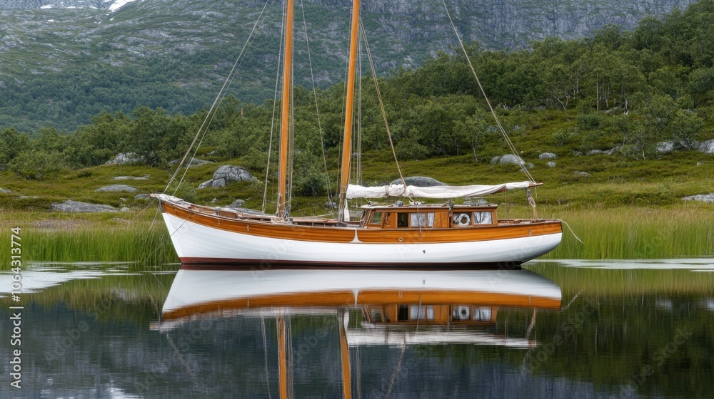 Serene Sailboat on Calm Waters in Nature Serene Sailboat on Calm Waters in Nature