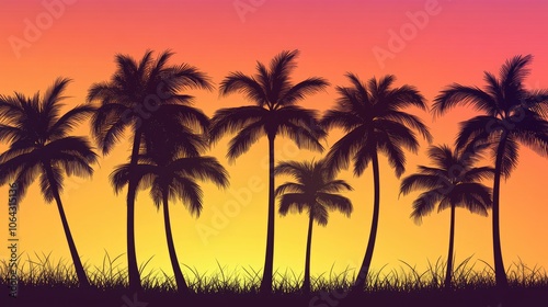 Tropical Sunset with Silhouette of Palm Trees