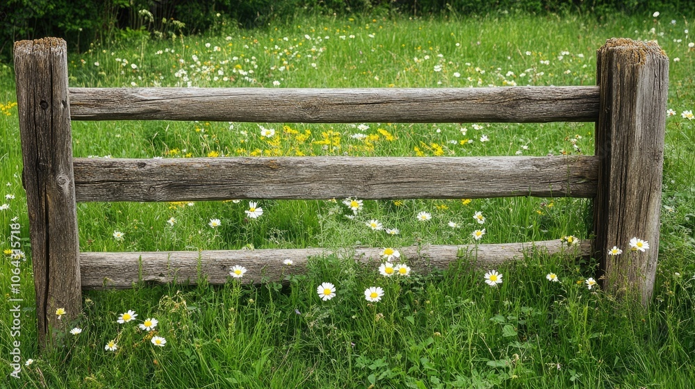 Wooden Fence in a Field of Wildflowers Wooden Fence in a Field of Wildflowers