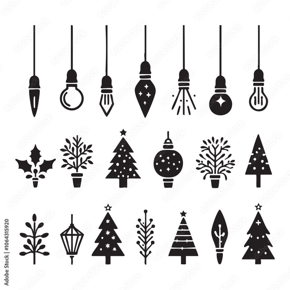 Silhouette set of christmas lights on white background Silhouette set of christmas lights on white background