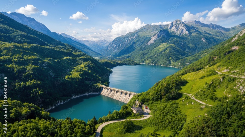 Fototapeta premium Scenic Hydropower Dam Surrounded by Nature