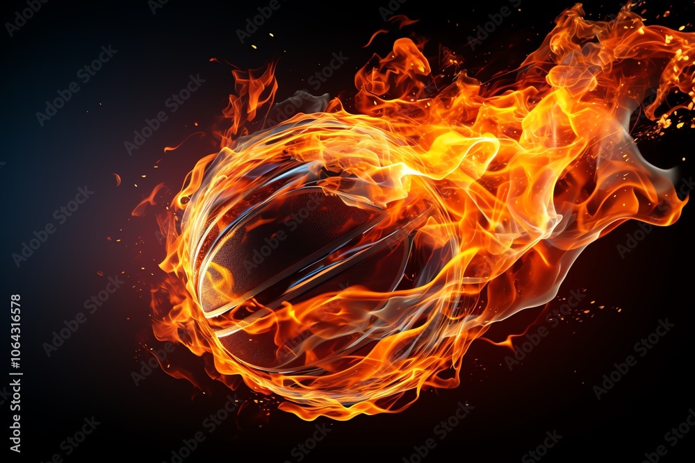 Fototapeta premium A basketball engulfed in flames, representing passion and intensity.