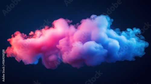 A vibrant cloud of pink and blue smoke against a dark background.