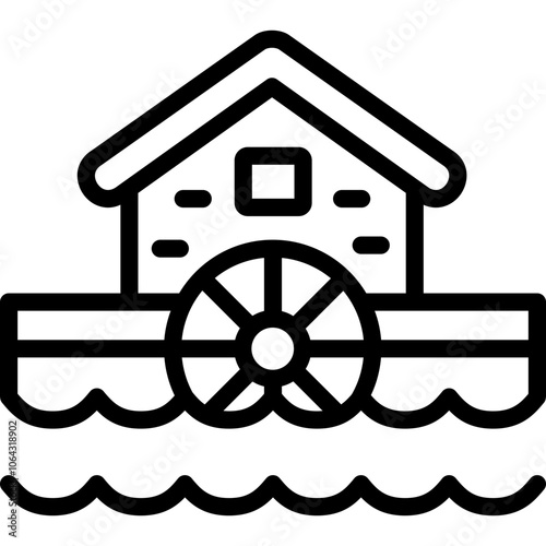 water mill icon illustration design with outline