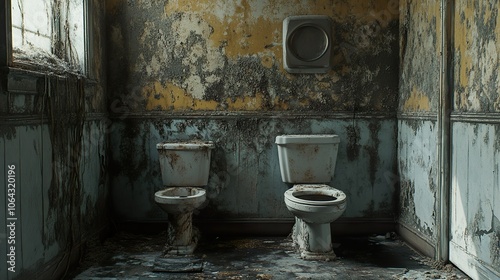 Abandoned Bathroom with Decaying Walls