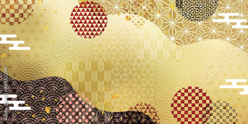 金　和柄　模様　和紙　背景	