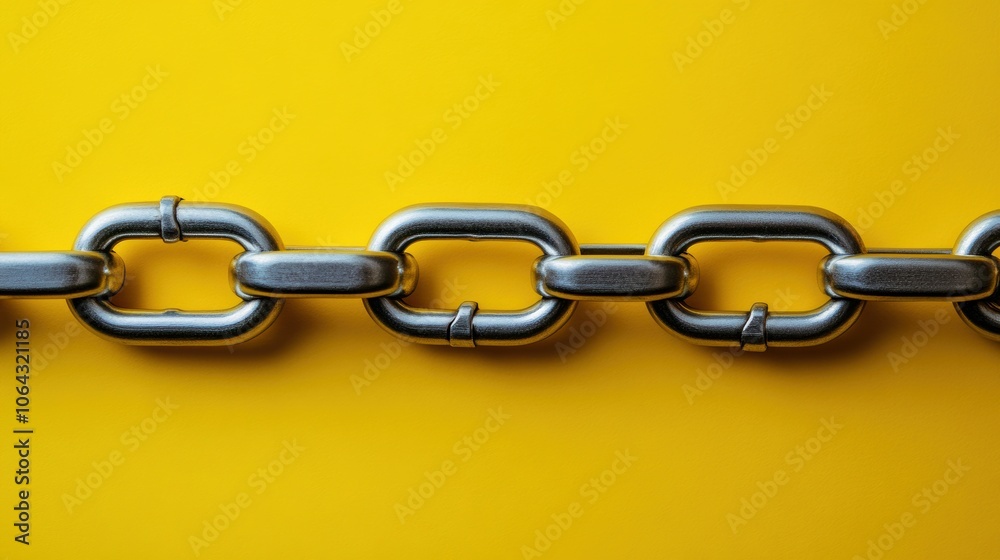 Obraz premium Metal chain on a solid yellow background