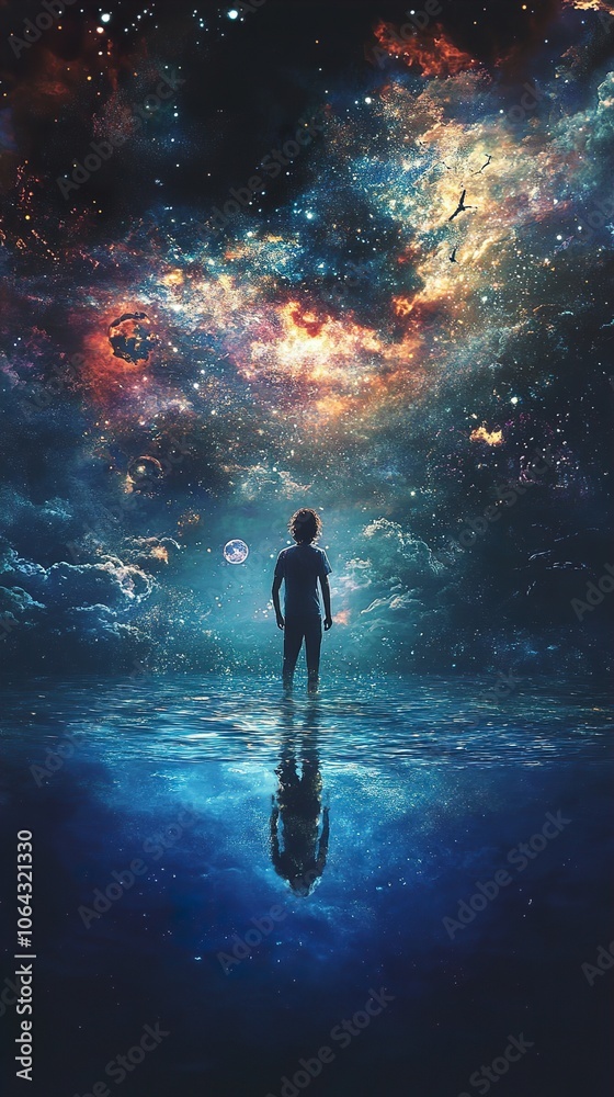 A Solitary Figure Gazes at the Cosmic Canvas A Solitary Figure Gazes at the Cosmic Canvas