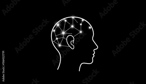 Creative ai head outline on dark backdrop. Artificial intelligence and innovation concept. 3D Rendering isolated with white shades, png