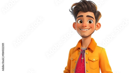 Cheerful Cartoon Young Man in Casual Attire Smiling Cartoon Man in Modern Outfit Friendly Cartoon Male Character Full Body Cute Cartoon Boy in Playful Pose Stylish Cartoon Man with Confident Expressio photo