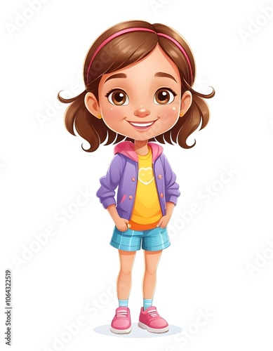 Joyful Cartoon Young Woman with Bright Smile Charming Cartoon Girl in Trendy Outfit Cute Cartoon Short Girl in Colorful Clothes Friendly Cartoon Female Character with Lively Expression Happy Cartoon W