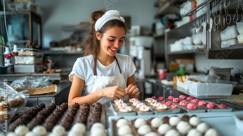 Homemade Treats Being Decorated in a Cozy Kitchen, Microbusiness baker creates beautifully packaged homemade treats in a cozy kitchen environment