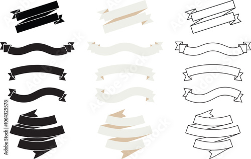 Banner Graphic set. Wavy banner ribbons for titles and text. Double and triple banners.