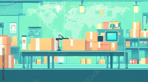 Cartoon Warehouse with Packages and Inventory Setup