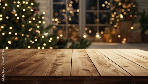 Create holiday memories with a Christmas layout and empty wooden table.
