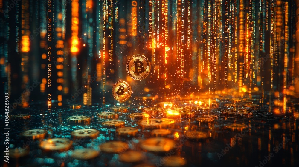 Naklejka premium Futuristic 3D Concept of Digital Currency in Virtual World