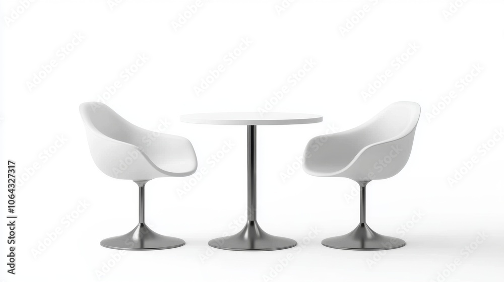 Modern 3D chair and table design in isolation.