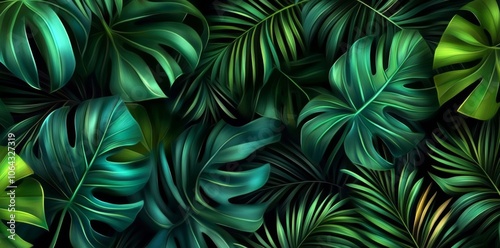 Exotic Illustration of Monstera and Colocasia Plants 