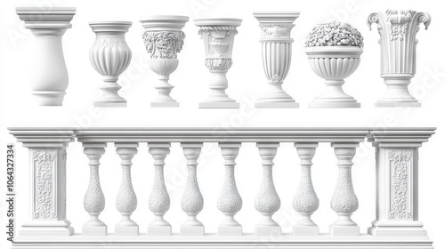 Stylish stone columns and balusters define this contemporary parapet design.