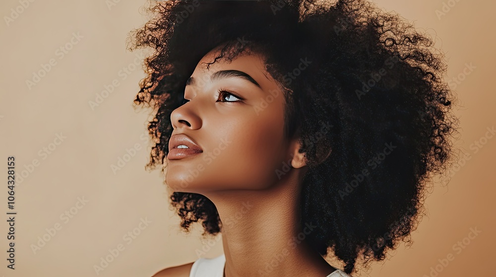 Stunning Profile of Young Woman with Curly Hair Stunning Profile of Young Woman with Curly Hair