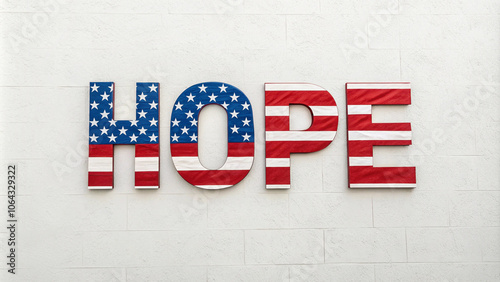 The word 'hope' designed as the American flag 