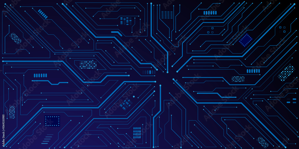 Abstract digital background with circuit line elements in technology blue. Abstract digital background with circuit line elements in technology blue.