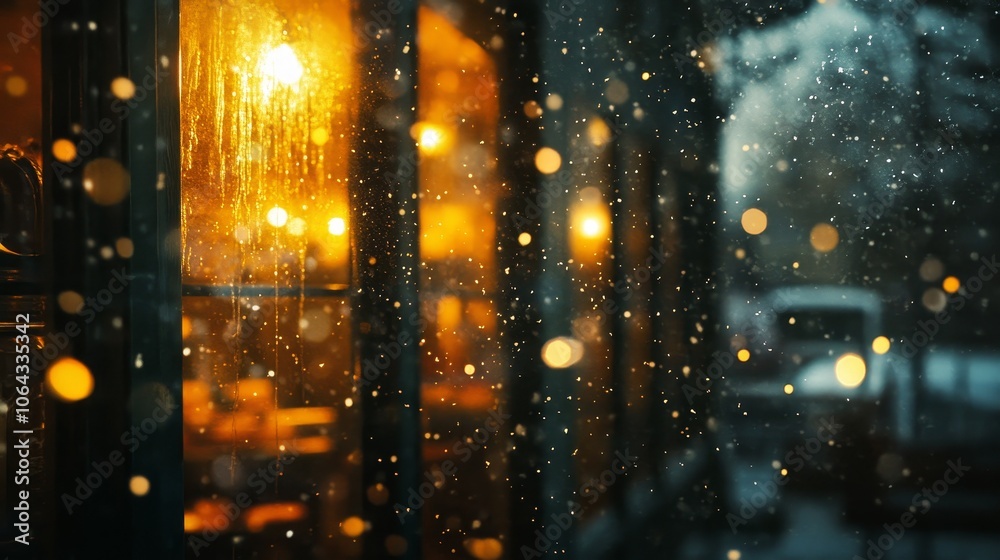 Snowflakes gently fall outside the cozy caf é window, and the warm indoor lights illuminate the surroundings. Create a relaxed and peaceful atmosphere, and create a warm environment. Snowflakes gently fall outside the cozy caf é window, and the warm indoor lights illuminate the surroundings. Create a relaxed and peaceful atmosphere, and create a warm environment.