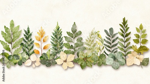 Watercolor Green   Yellow Foliage Border   Botanical Design Element