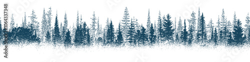 The forest in the fog, imitation of a pencil drawing, vector sketch, border	